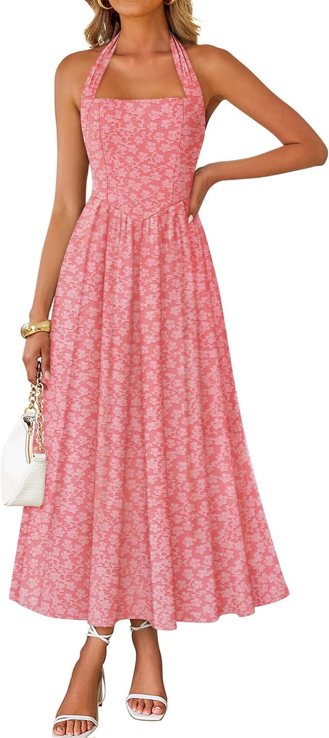 Amazon.com: ZESICA Women's Summer Sleeveless Floral Maxi Dresses 2026 Halter Neck Flowy A Line Fo... | Amazon (US)