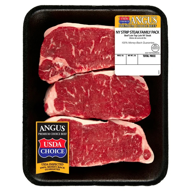 New York Strip Steak, Choice Angus Beef, 3 Per Tray, Family Pack, 1.53 - 3.33 lb | Walmart (US)