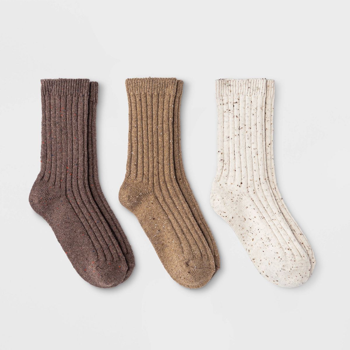 Women's Fine Ribbed Nep 3pk Crew Socks - Universal Thread™ Oatmeal/Tan/Brown 4-10 | Target