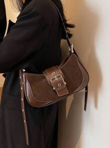 Retro Sweet & Cool Girl Motorcycle Underarm Bag, Niche Texture Crescent Bag With Metal Air Eye, C... | SHEIN