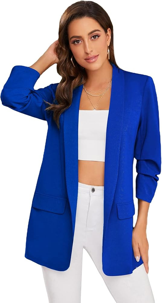 MakeMeChic Women's 3/4 Sleeve Open Front Work Office Long Blazer Jacket Coat | Amazon (US)
