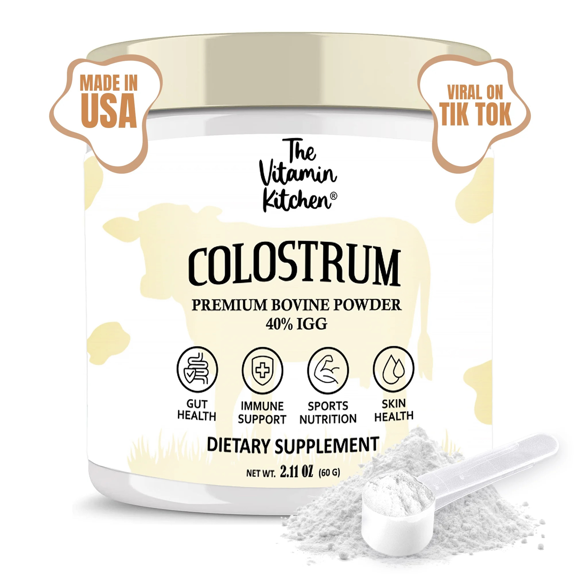 Bovine Colostrum Supplement Powder for Gut Health & Immune Support, Unflavored (60 Servings) 40% ... | Walmart (US)