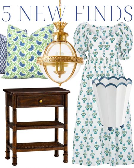 5 new finds! Block print dress, blue and green pillows, designer pillows, designer fabric, entry light, pendant light, scalloped pot, blue and white, home office, white dress, floral dress, cane woven side table accent table bedside table nightstand, classic home, home decor, classic style, preppy style, southern style, coastal home, traditional home 

#LTKstyletip #LTKhome