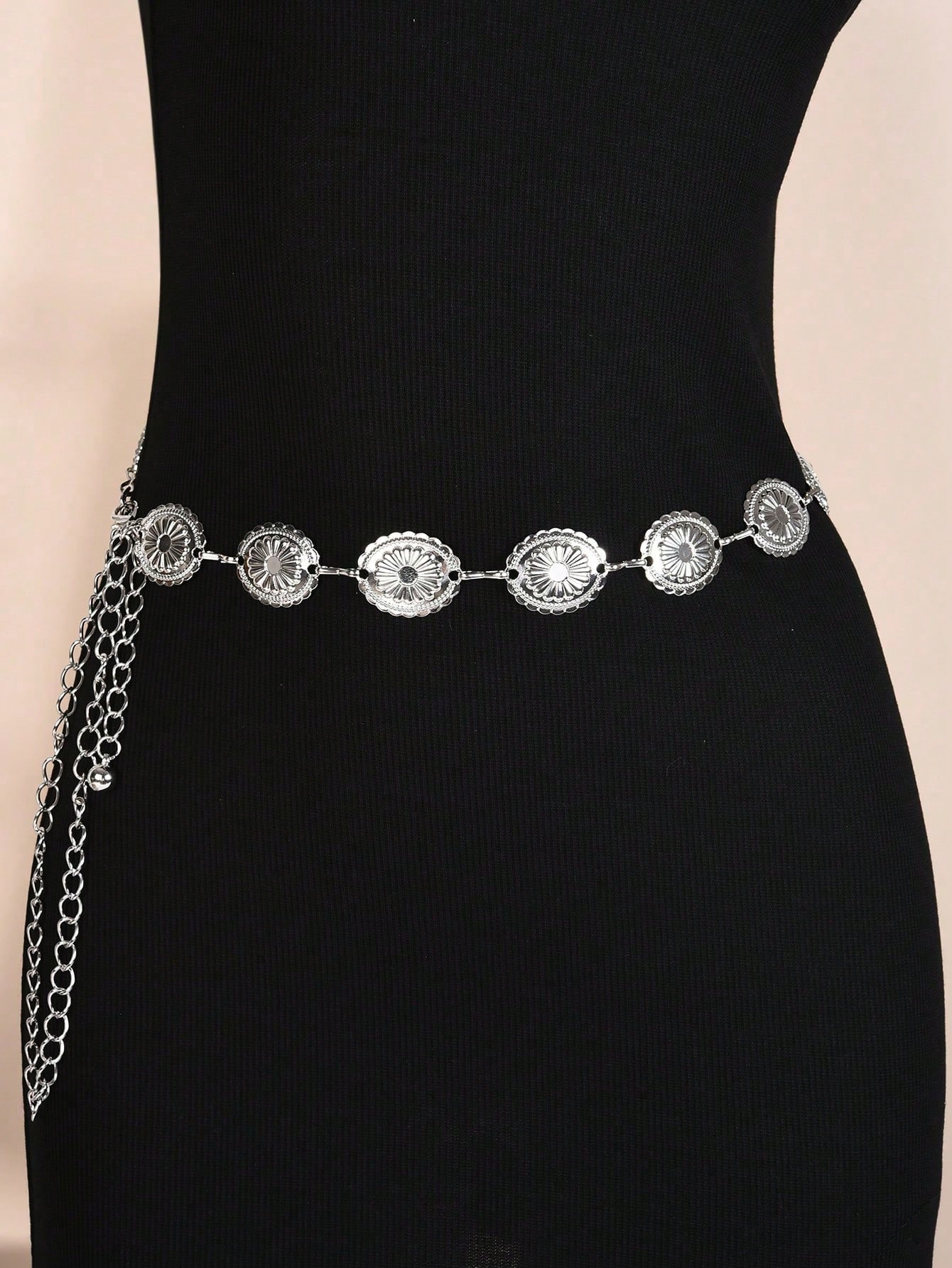 1pc Bohemian Style Plus Size Vintage Silver Chain Floral Trim Waist Chain Dress Accessory, Suitab... | SHEIN