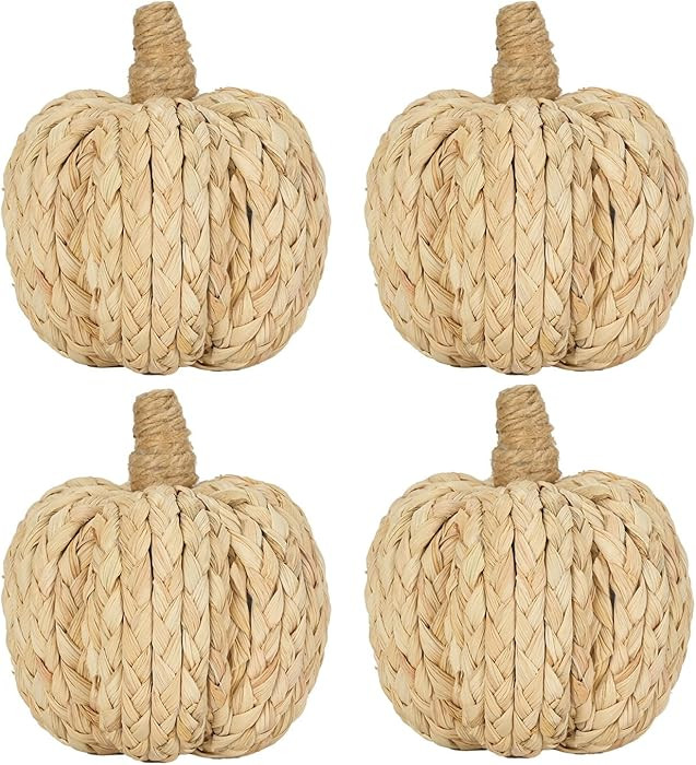 naturevibe 4.3 Inches Braided Cornhusk Pumpkin Decor Set of 4 as Centerpieces for Tables,Natural ... | Amazon (US)