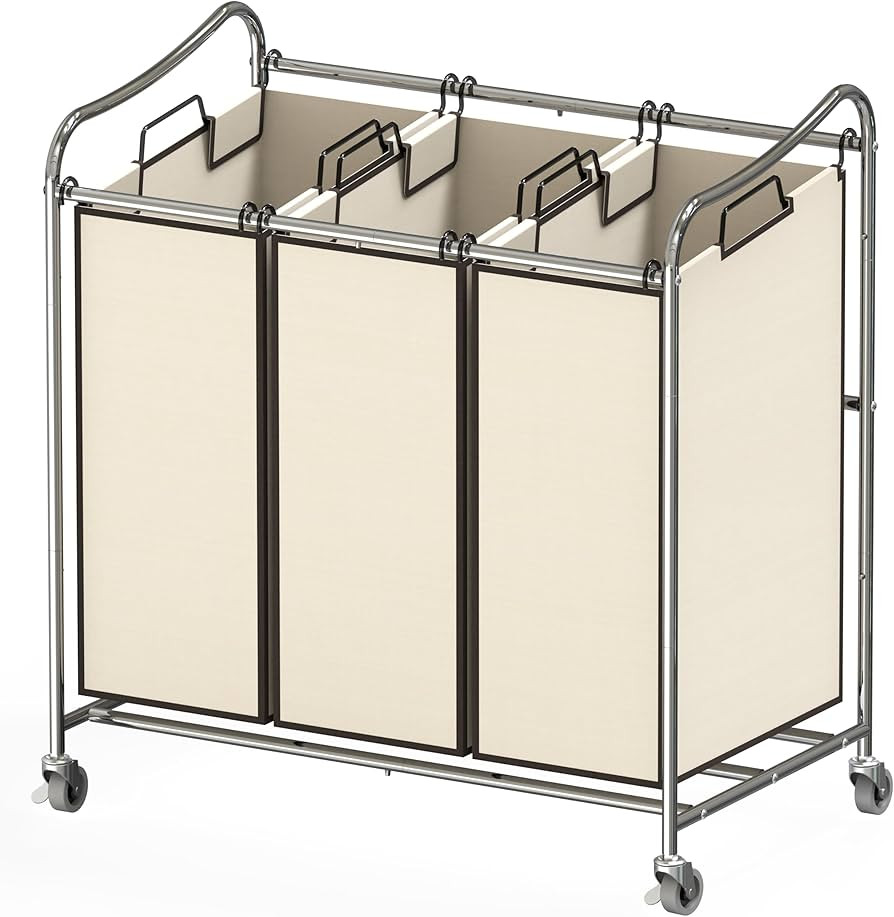 SimpleHouseware Heavy-Duty 3-Bag Laundry Sorter Cart, Chrome | Amazon (US)
