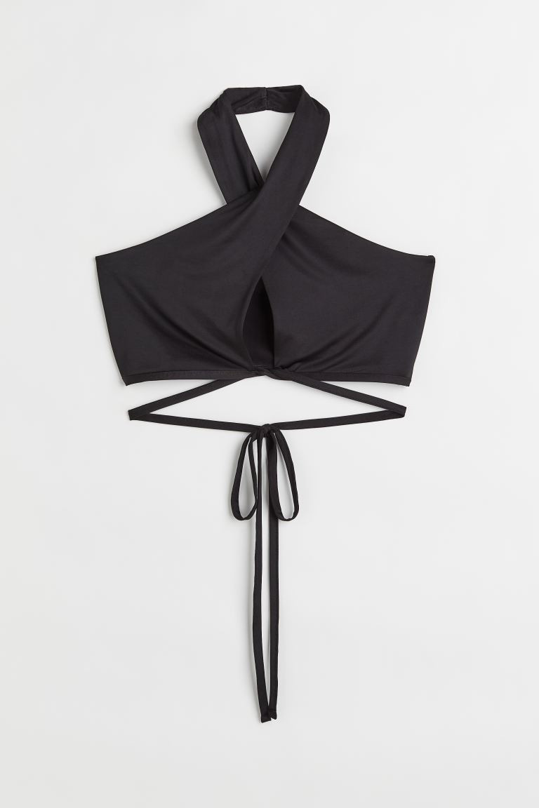 Halterneck crop top - Black - Ladies | H&M GB | H&M (UK, MY, IN, SG, PH, TW, HK)