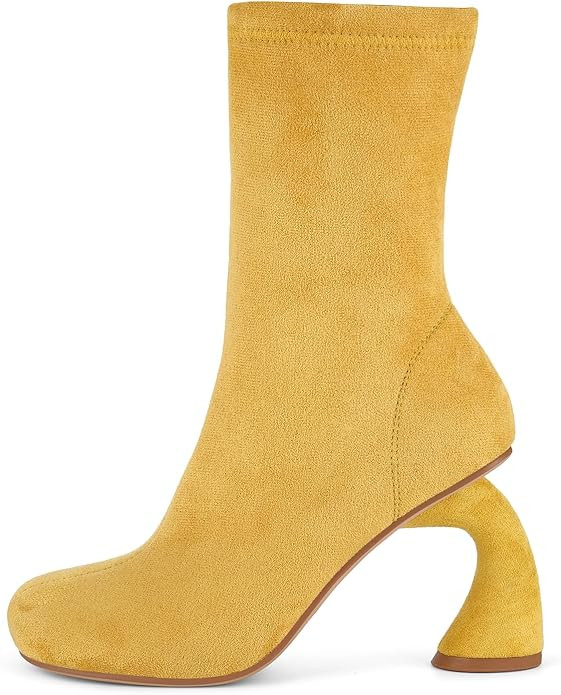 Women's Sculpted Heel Ankle Boots, 3.74 Inch High Heel Fashion Booties with Side Zip, Square Toe ... | Amazon (US)