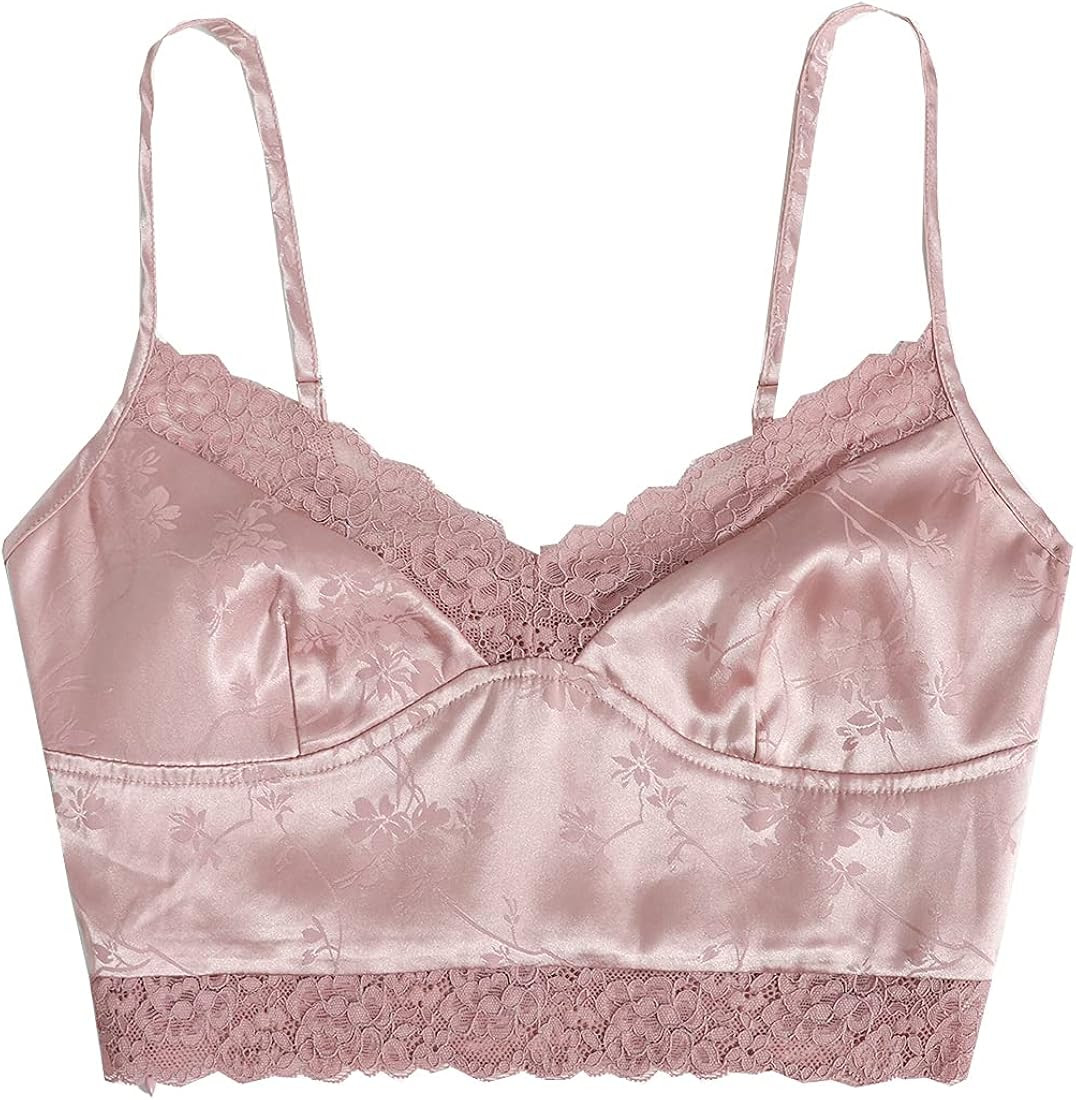 SweatyRocks Women's V Neck Crop Cami Tank Top Lace Trim Sleeveless Shirt | Amazon (US)