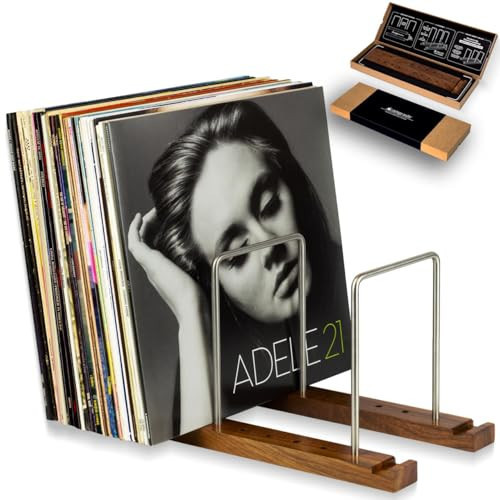 Optage Audio Vinyl Record Storage Holder, 75 LPs, Solid Walnut & Steel | Amazon (US)