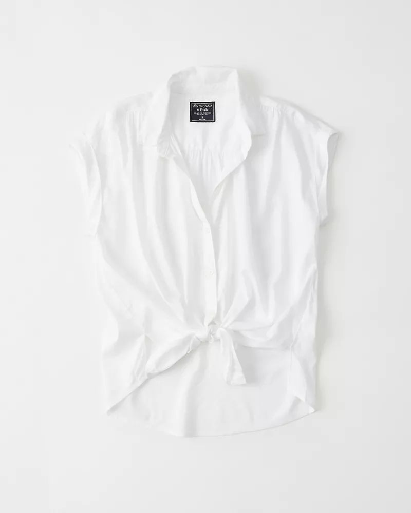 Short-Sleeve Tie-Front Poplin Shirt | Abercrombie & Fitch US & UK