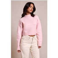 Petite Baby Pink Knit High Neck Crop Sweater | PrettyLittleThing US