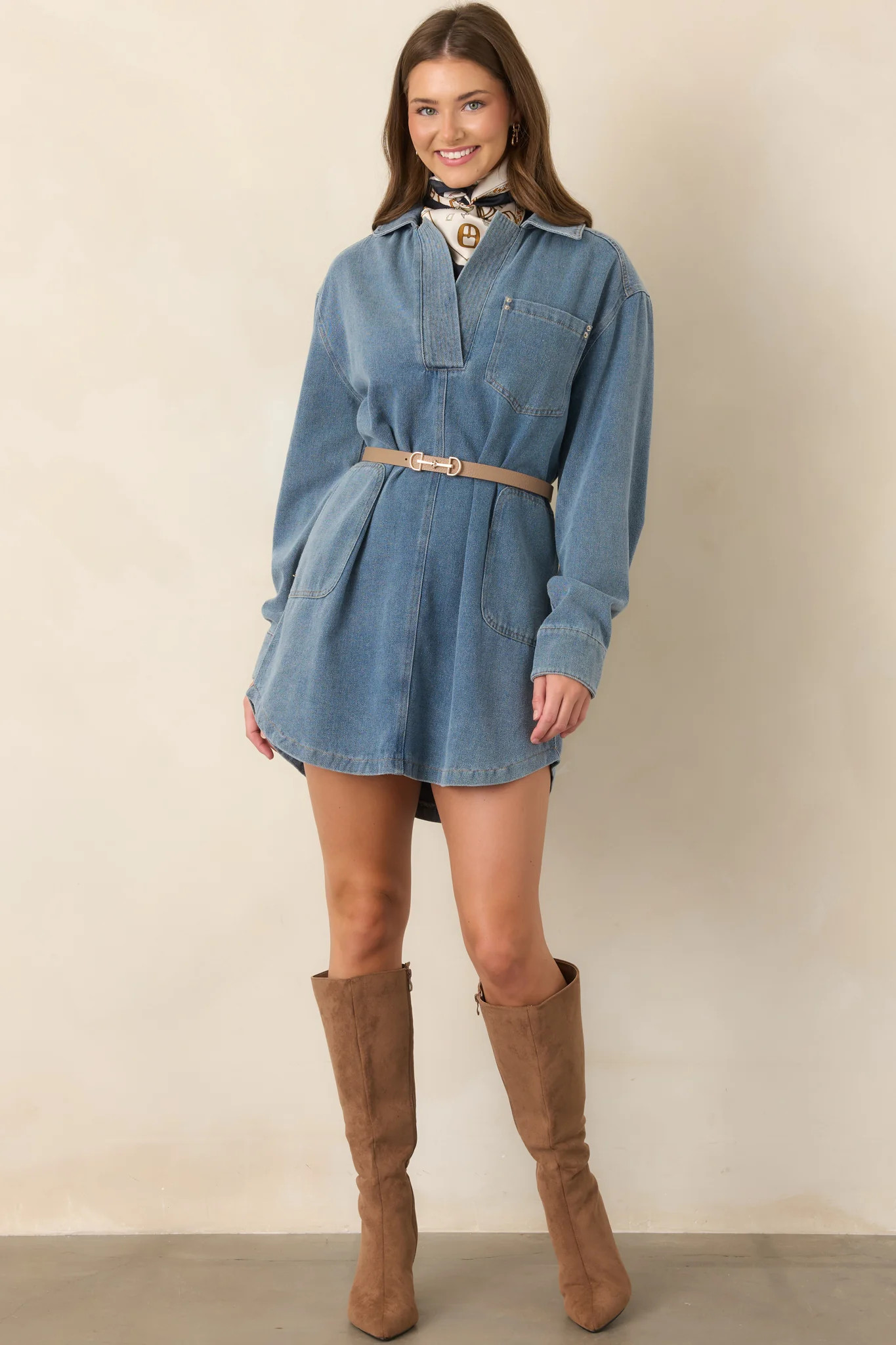 Everyday Route Medium Indigo Denim Mini Dress | Red Dress