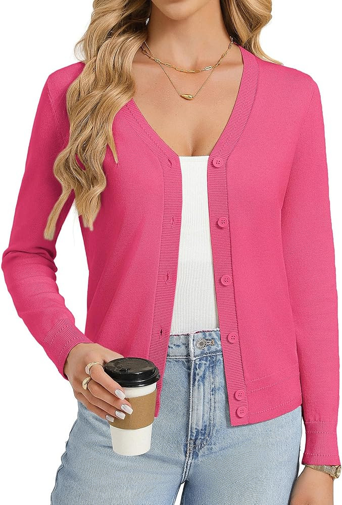 GRACE KARIN Womens Lightweight Cardigan Sweaters Trendy Button Up V-Neck Knit Cardigans Shrug Spr... | Amazon (US)