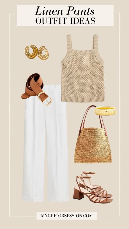 Mix textures to create a chic summer outfit with linen pants. Add a knit tank top, a woven tote, gold jewelry, and leather accessories to complete the look.

#LTKStyleTip #LTKSeasonal