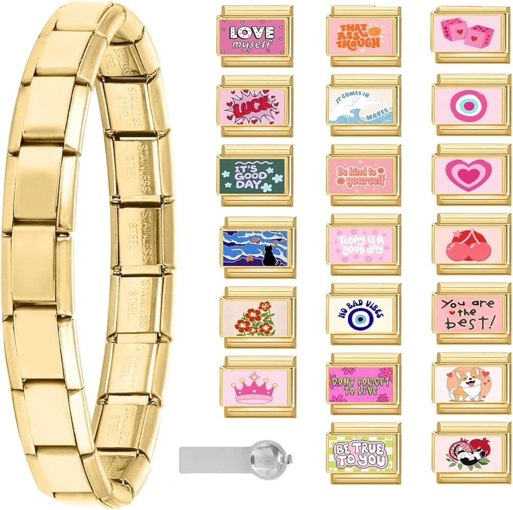 Italian Charms Bracelet Sets with 1Pcs Starter Brascelet 9Pcs Charms 9mm Italian Modular Charm Br... | Amazon (US)