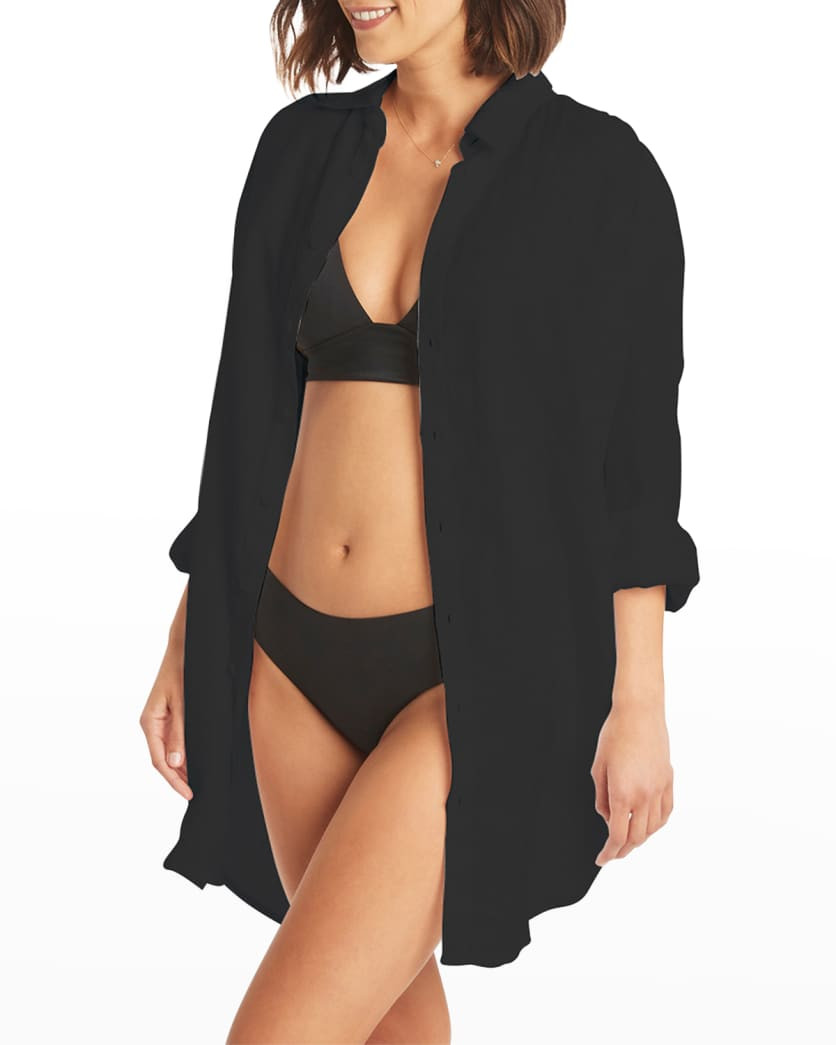 Linen Coverup Button-Front Shirt | Neiman Marcus