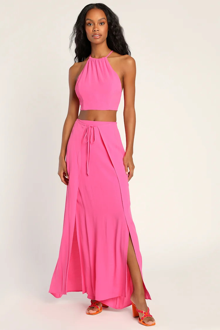Run the Summer Pink Two-Piece Flyaway Halter Maxi Dress | Lulus (US)