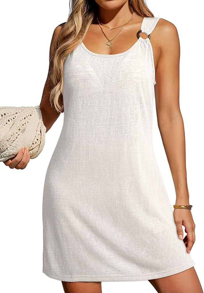 Dokotoo Swimsuit Coverup for Women Scoop Neck Sleeveless Sheer Beach Dresses Side Slit Vacation B... | Amazon (US)