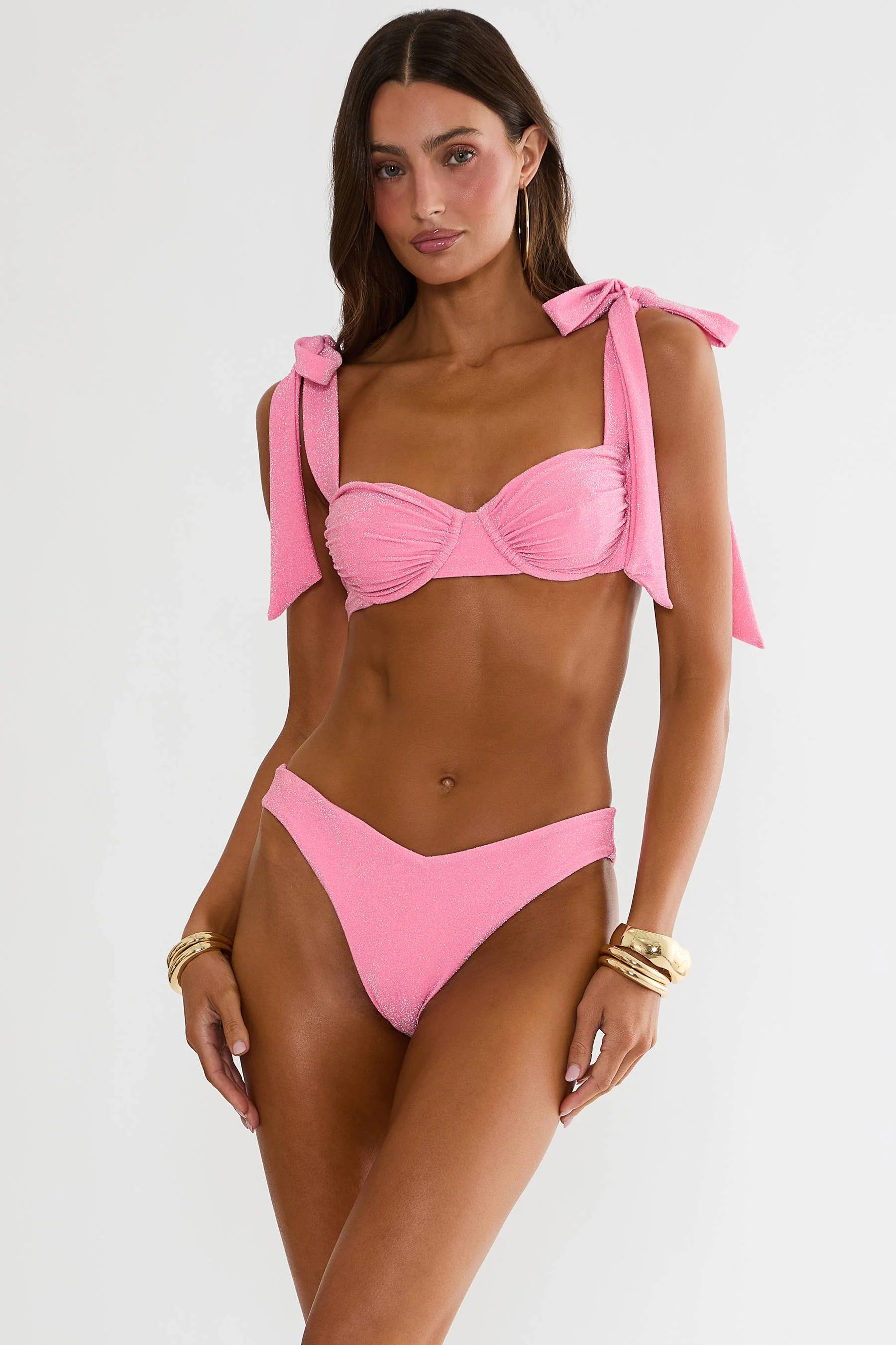 Drea Top Shoreline Pink Shine | Sparkly Pink Bikini Top | Beach Riot | Beach Riot