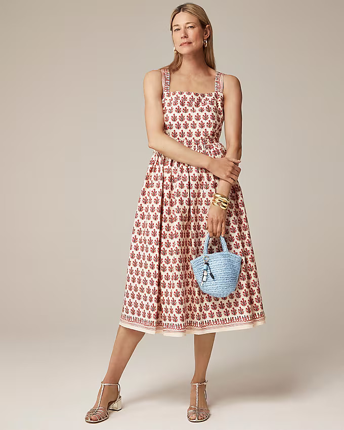 Embroidered apron dress in block print | J. Crew US