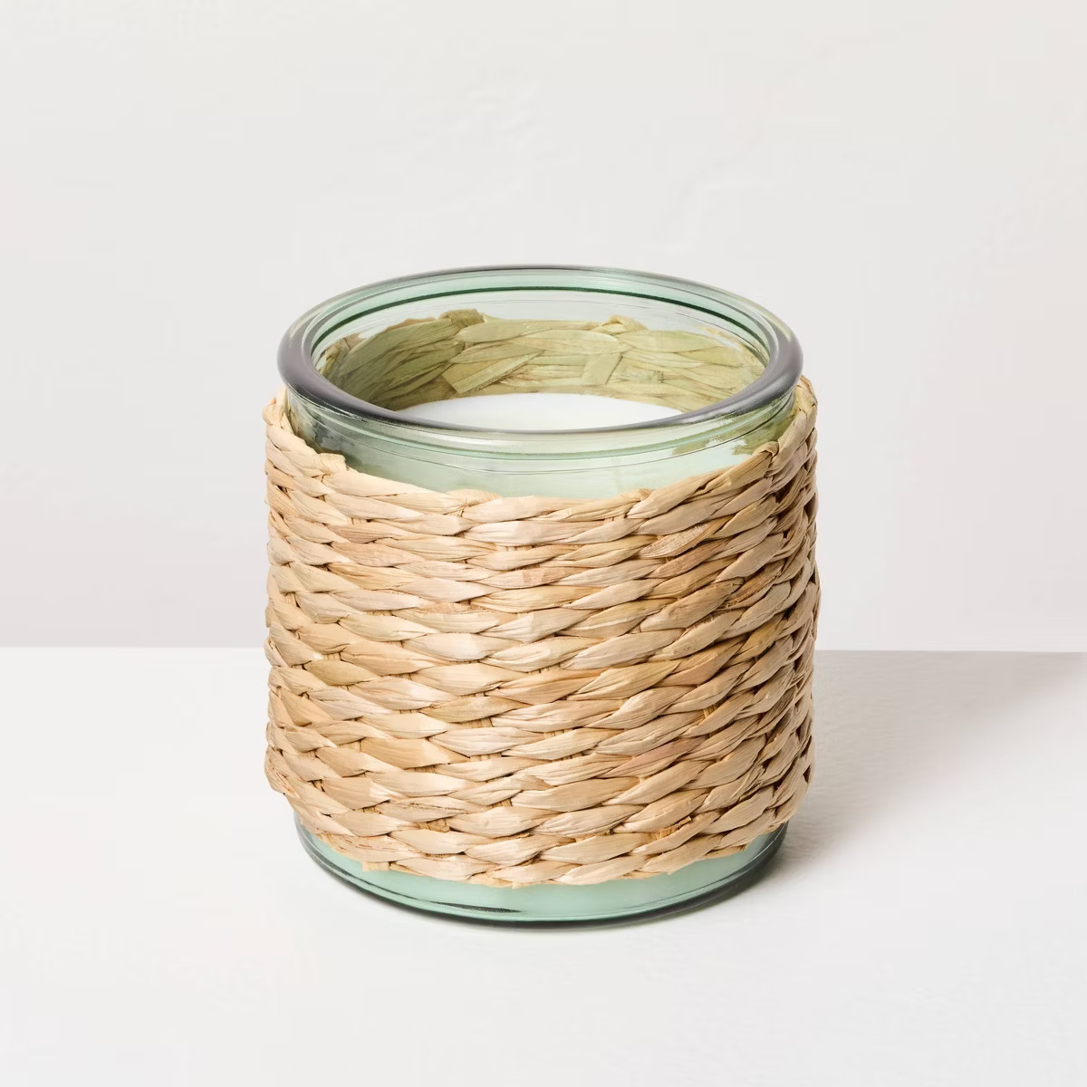 2-Wick Tinted Glass Eucalyptus & Santal Rattan Wrapped Jar Candle Green 13oz - Hearth & Hand™ w... | Target