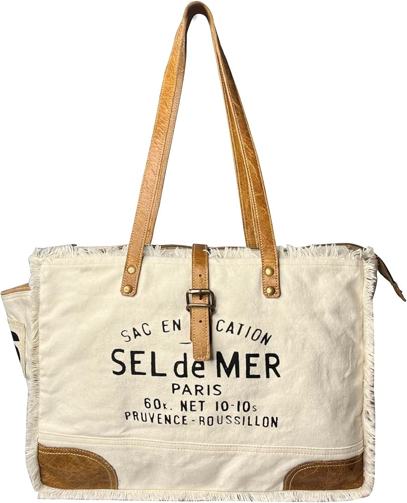 RUSTIC TOWN Canvas Leather Tote Bag for Women - Sel De Mer Upcycled Canvas Shoulder Hobo Travel H... | Amazon (US)