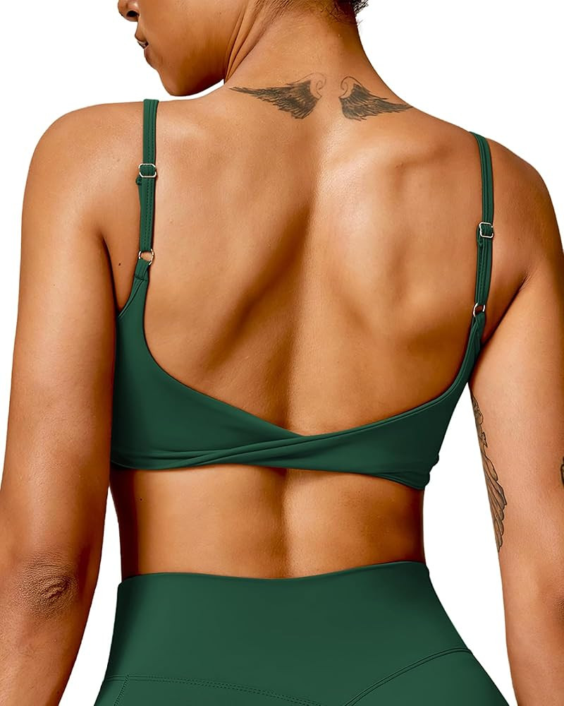 QUOJIZY Workout Tops for Women, Yoga Sports Bra Open Back Tops for Women, Spaghetti Straps, Low S... | Amazon (US)