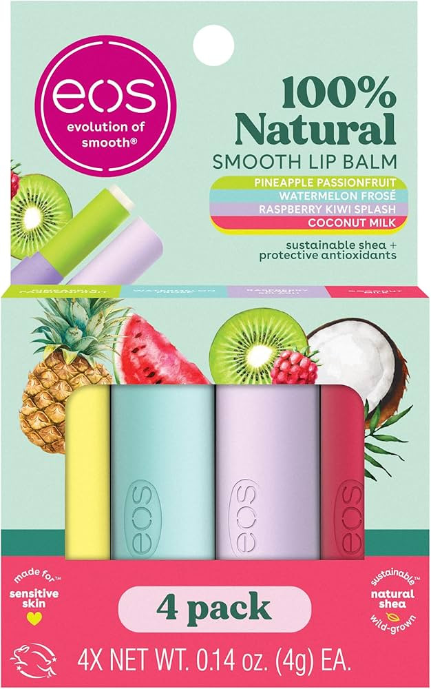 eos 100% Natural Lip Balms- Coconut Milk, Pineapple Passionfruit, Watermelon Frosé & Raspberry K... | Amazon (US)