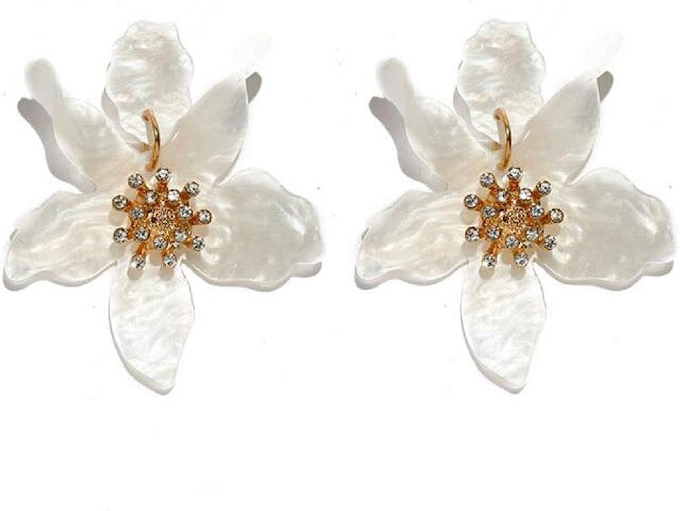 Tiande Bohemian Luxury Oversize Resin Big Flower Earrings For Women Stainless Steel Crystal Jewelry | Amazon (US)
