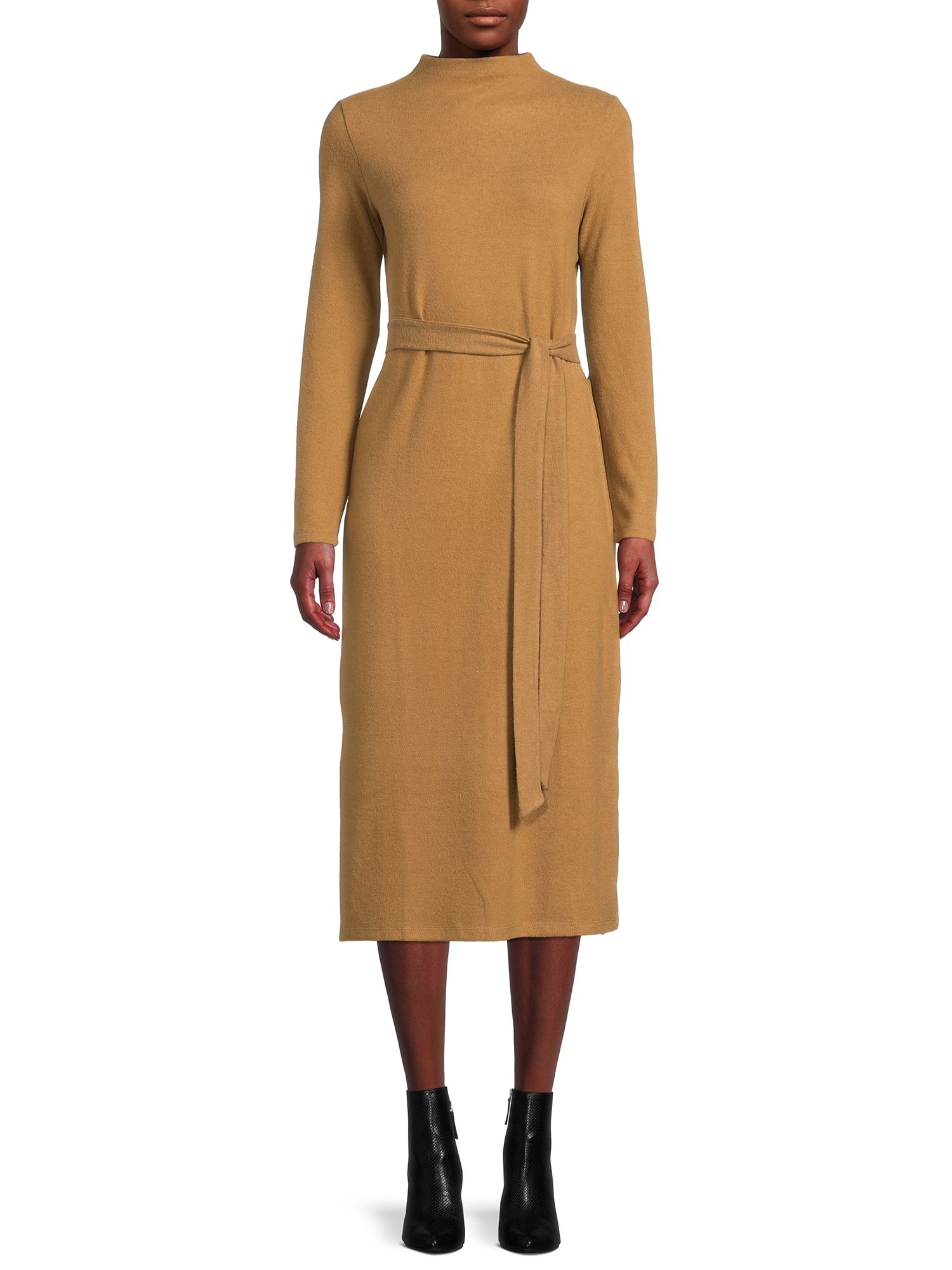 Time and Tru Women's Mock Neck Dress with Long Sleeves | Walmart (US)