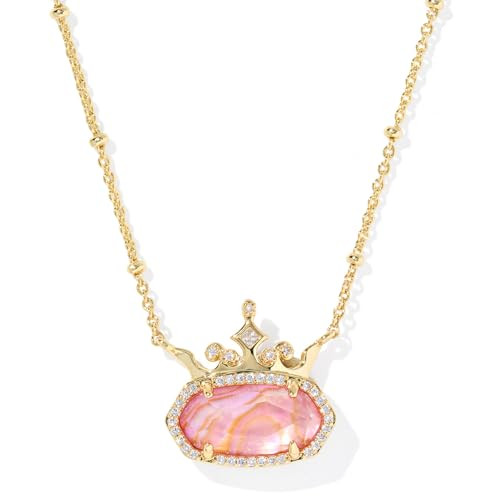 Kendra Scott Disney Elisa Princess Short Pendant Necklace in Light Pink Iridescent Abalone, 14k Gold-Plated Brass, Fashion Jewelry for Women | Amazon (US)