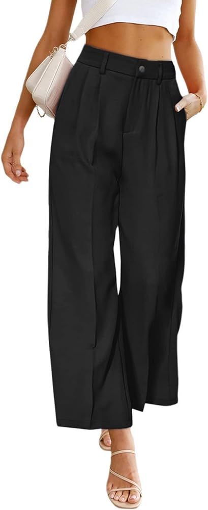 chouyatou Women's Elastic High Waisted Dress Pants Business Casual Work Pants Cropped Trousers | Amazon (US)
