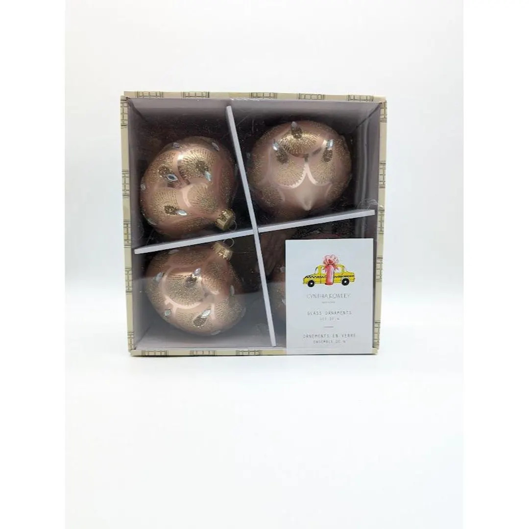 Cynthia Rowley Glass Ornaments Set of 4 Teardrop Glitter Art Deco Christmas NEW | Etsy (US)