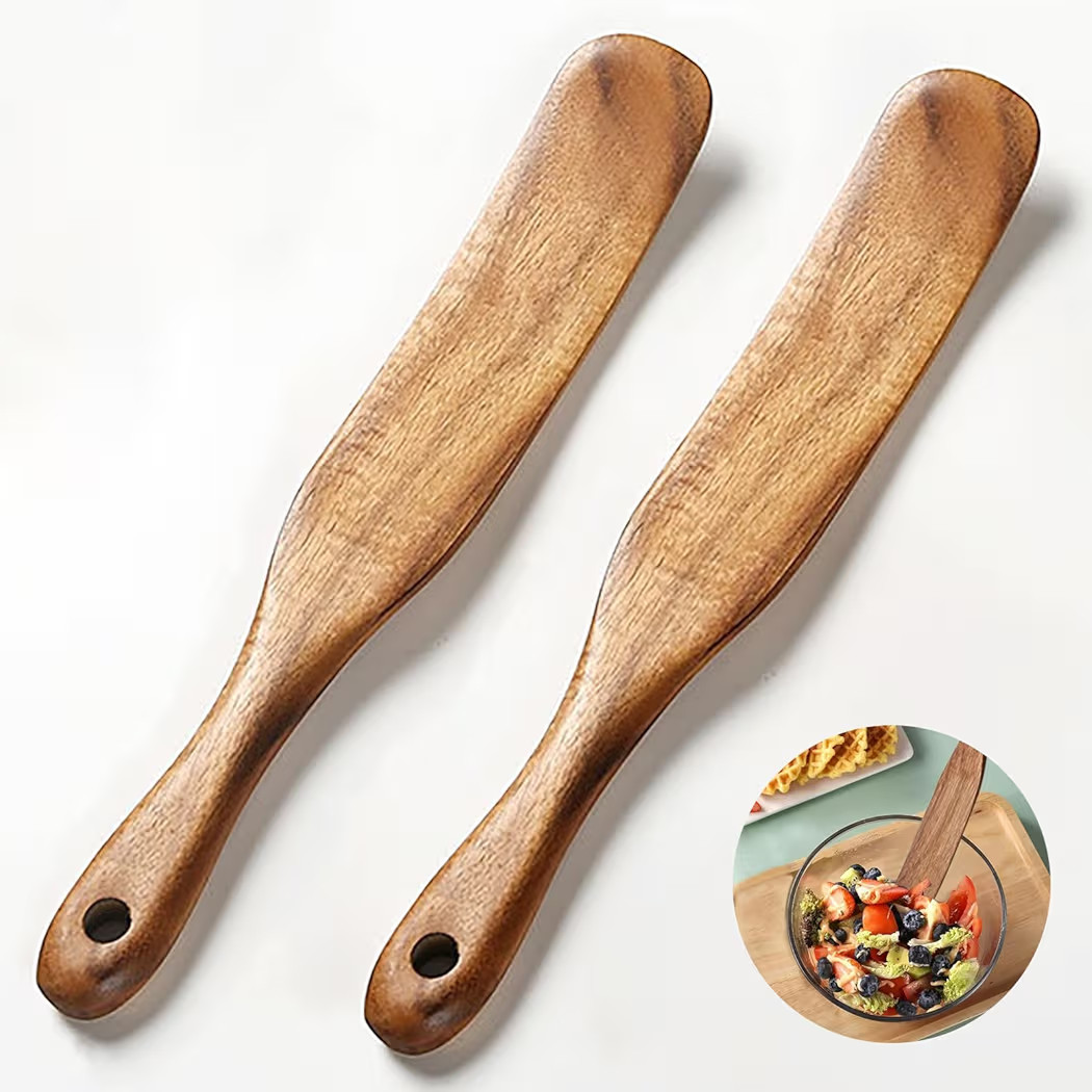 2 Pcs Teak Wooden Spatula for Sourdough - Multi-Purpose Mixing Spoon, Stirring Stick, and Jar Scr... | Amazon (US)