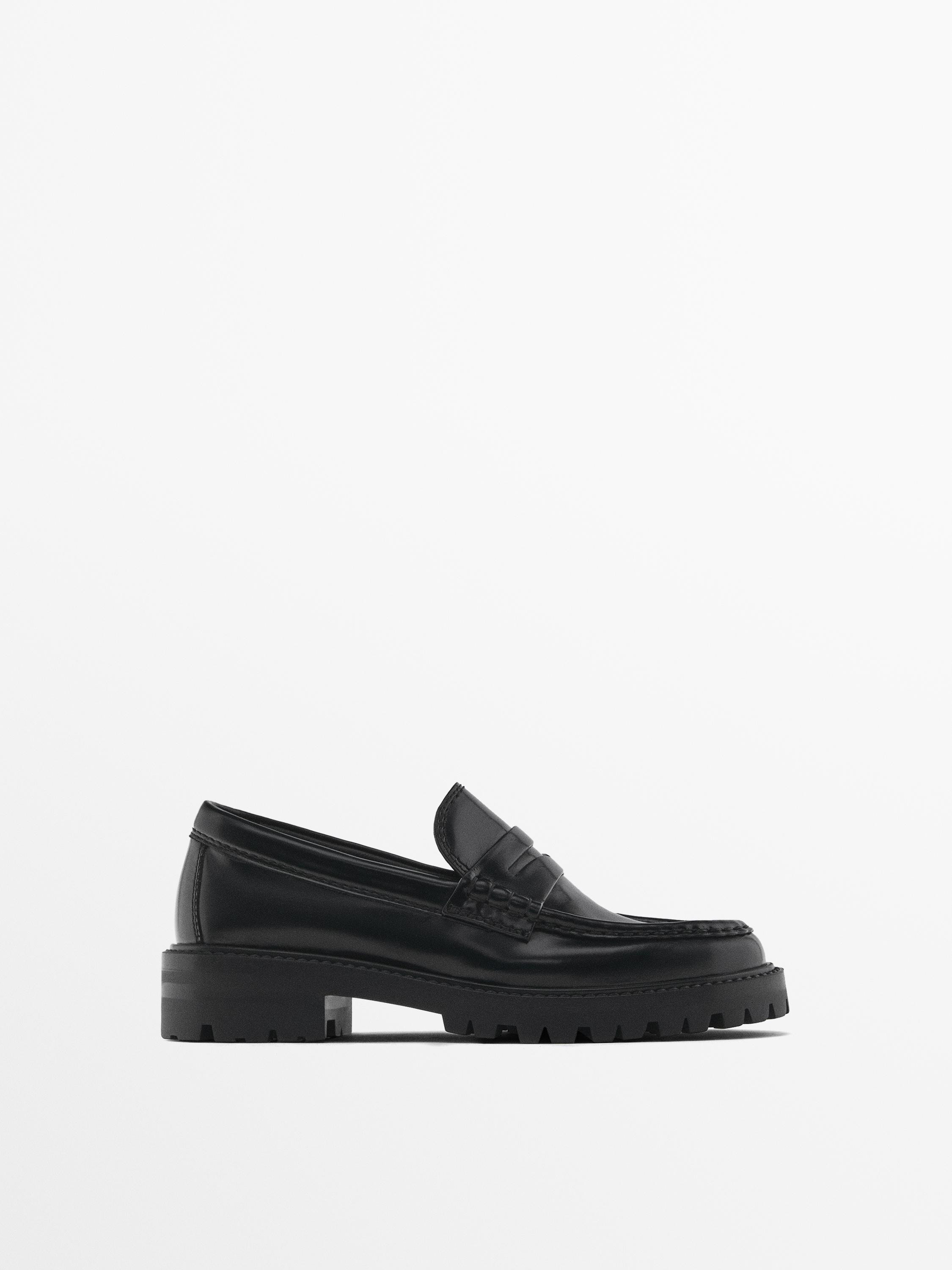 Track sole loafers with penny strap  $180.00 Penny strap. Leather lining. Track sole. Made of cow... | Massimo Dutti US