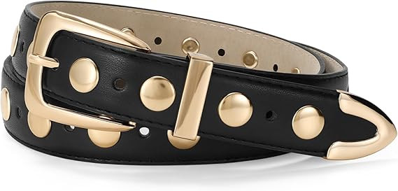 JASGOOD Women Leather Belt Fashion Studded Belt Ladies Punk Belt Vintage Leather Belt for Jeans D... | Amazon (US)