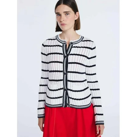 Free Assembly Women's Textured Stitch Cotton Cardigan Sweater with Long Sleeves, Lightweight, Sizes XS-XXL | Walmart (US)