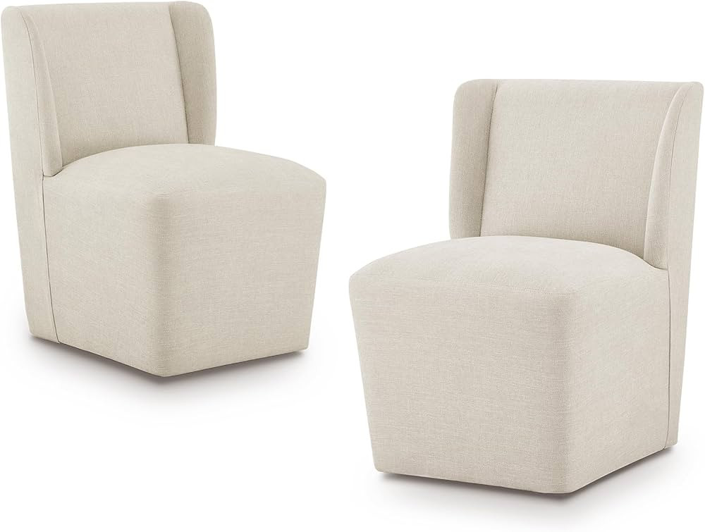 Upholstered Dining Chair with Casters Wingback Modern Side Armless Deskchair with Rollers for Din... | Amazon (US)