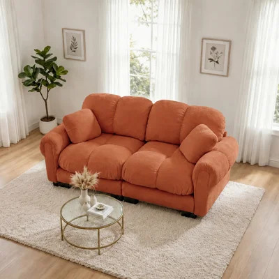 Chenille Cloud Loveseat Sofa, Ergonomic Petal Design Sofa Couch With Quilted Back Cushion, Detachable Modular 2-Seater Sofa With Ottoman & Pillows | Wayfair North America