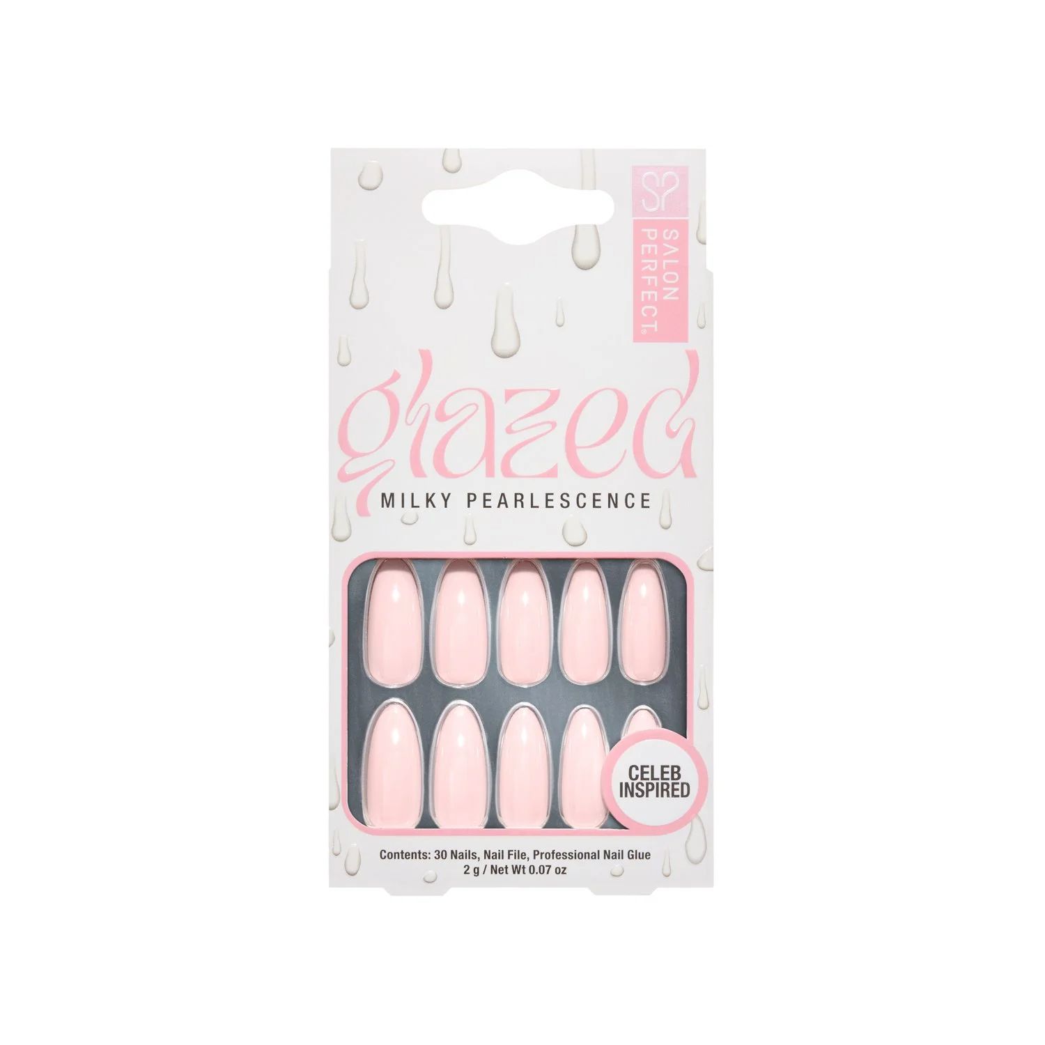 Salon Perfect Glazed Milky Pearlescent Pink Nail Set, File & Glue Included, 30 Pieces | Walmart (US)