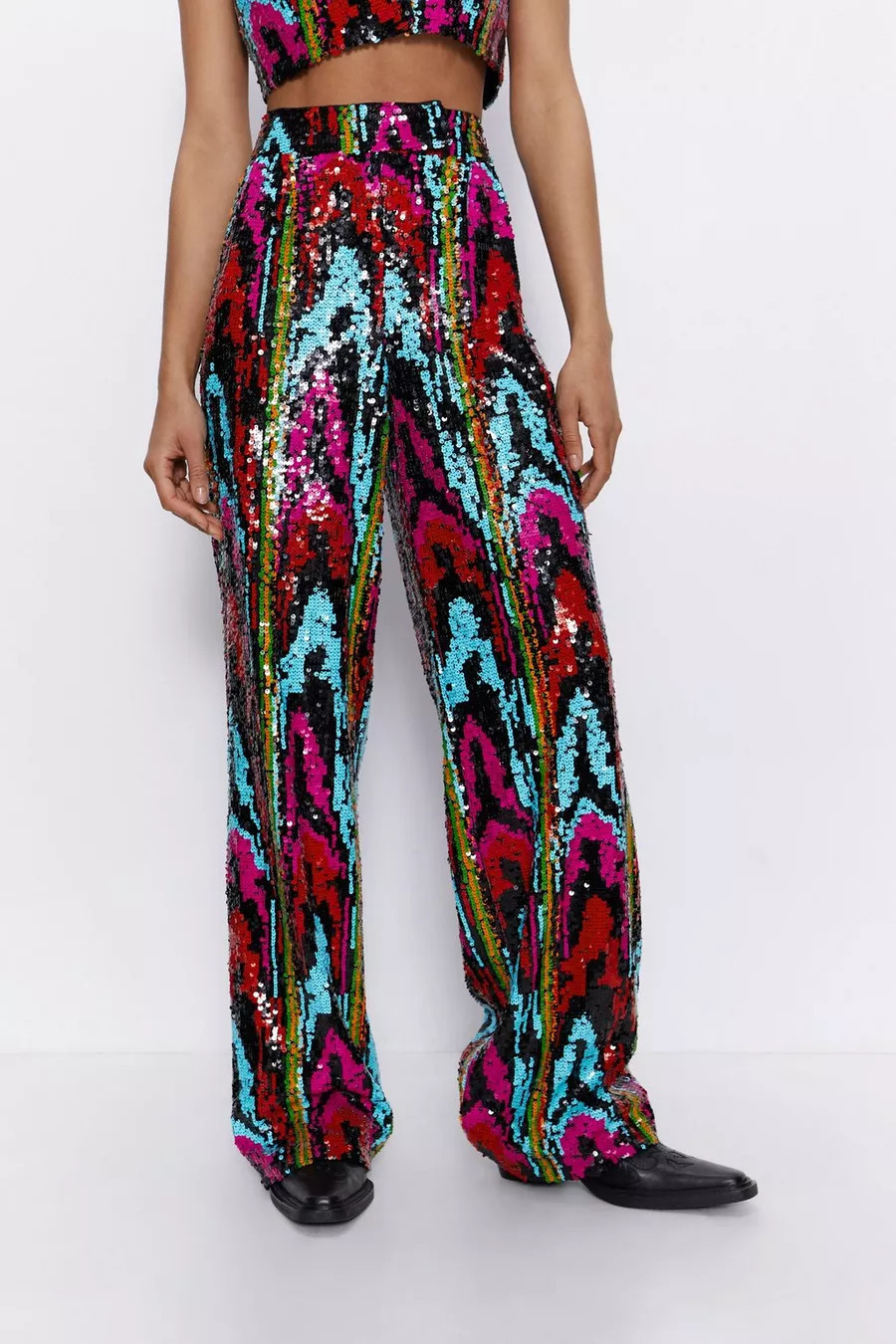 Premium Multi Sequin Wide Leg Pants | Nasty Gal (US)