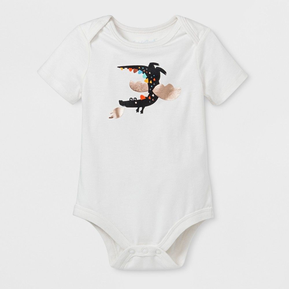 Baby Dragon Graphic Bodysuit - Cat & Jack Almond Cream Newborn, Newborn Unisex, Yellow | Target