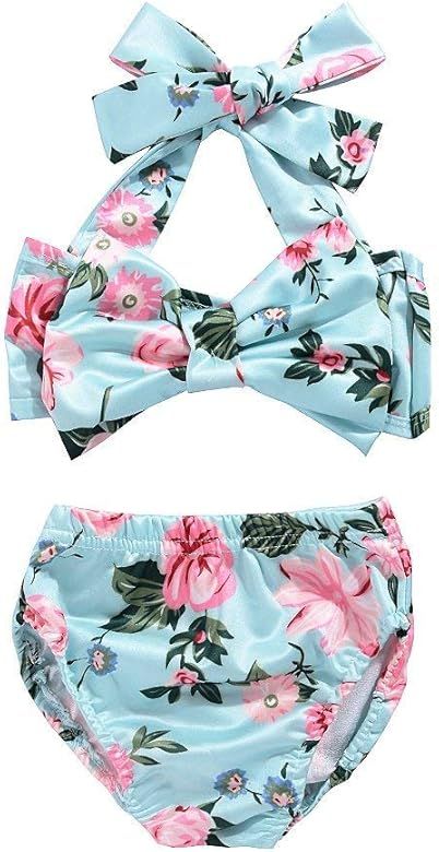 Cute Baby Girls 2Pcs Bikini Bathing Swimsuit Halter Tube Top+Floral Bottom Summer Sunsuit | Amazon (US)