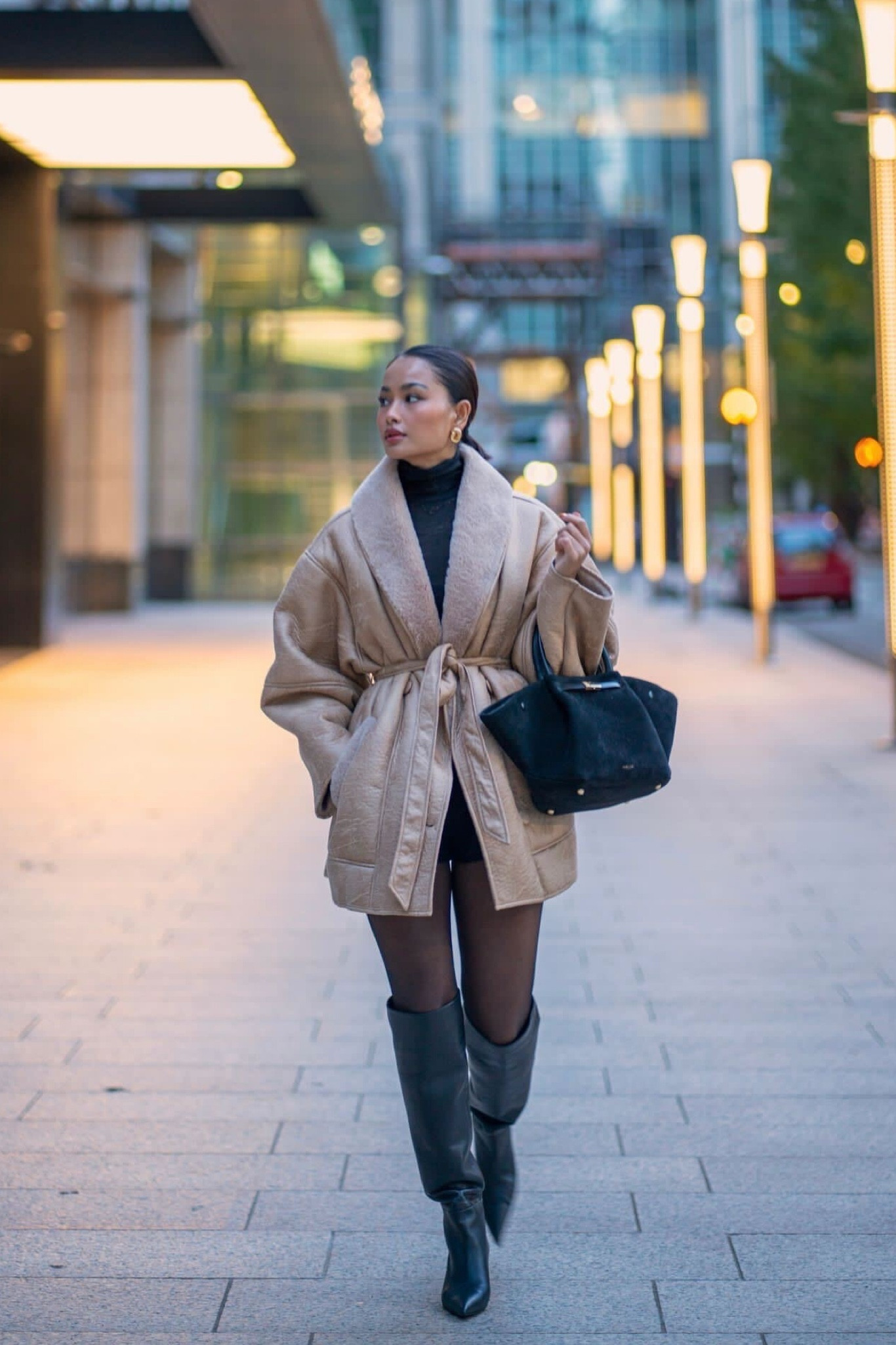 Na-kd, Cos, Demellier, Asos, transitional outfit, transitional style, autumn outfit, autumn fashion, shearling jacket, knee high boots, pointed toe boots, suede tote bag, black leather tote bag, wool top, black turtleneck top, belted coat, winter coat, autumn outfit ideas, style inspiration 

#LTKstyletip #LTKSeasonal #LTKeurope