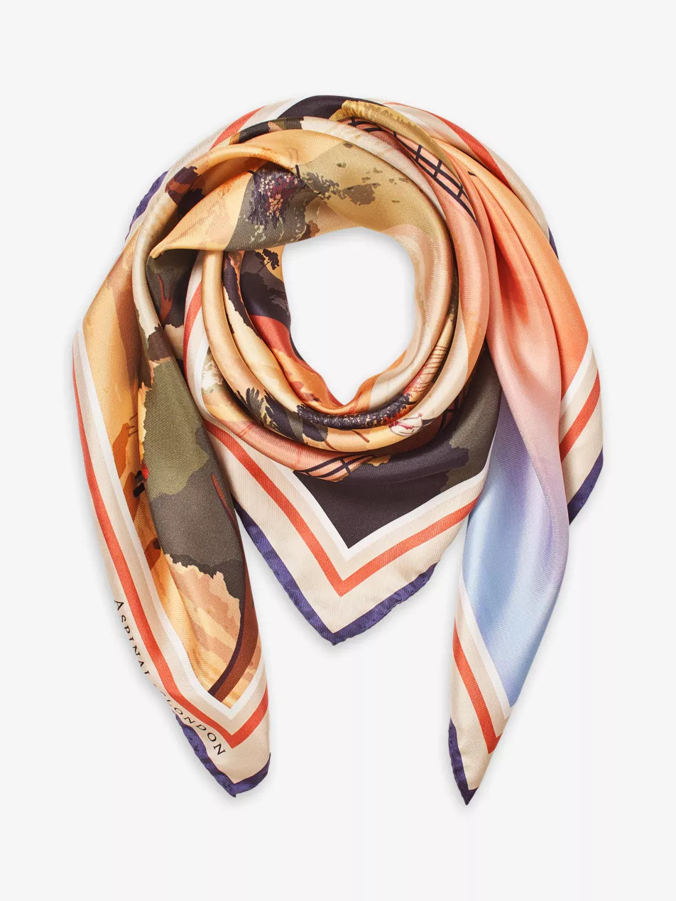 Graphic-print branded silk scarf | Selfridges