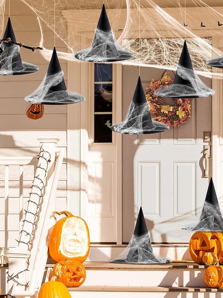 11pcs Halloween Witch Hat Design Garden Sign & Spider Net | SHEIN