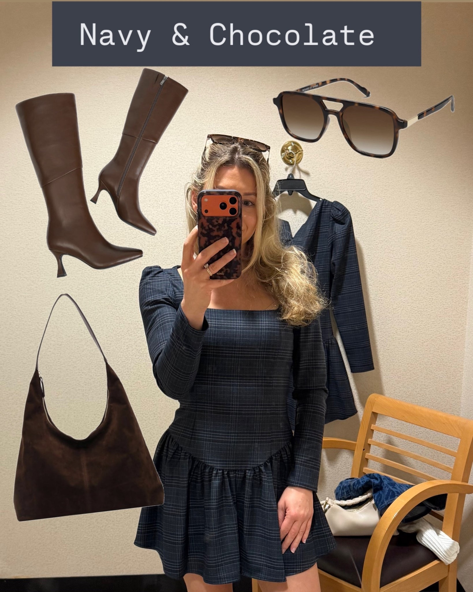 Fall outfit, Cute fall plaid dress with brown boots! Navy & chocolate is a fun color trend for Fall! 

#LTKParties #LTKSeasonal #LTKStyleTip
