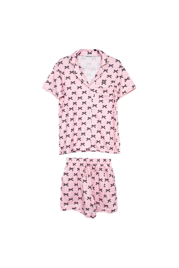Black & Pink Mini Coquette Bows Loungewear Set | Katydid.com