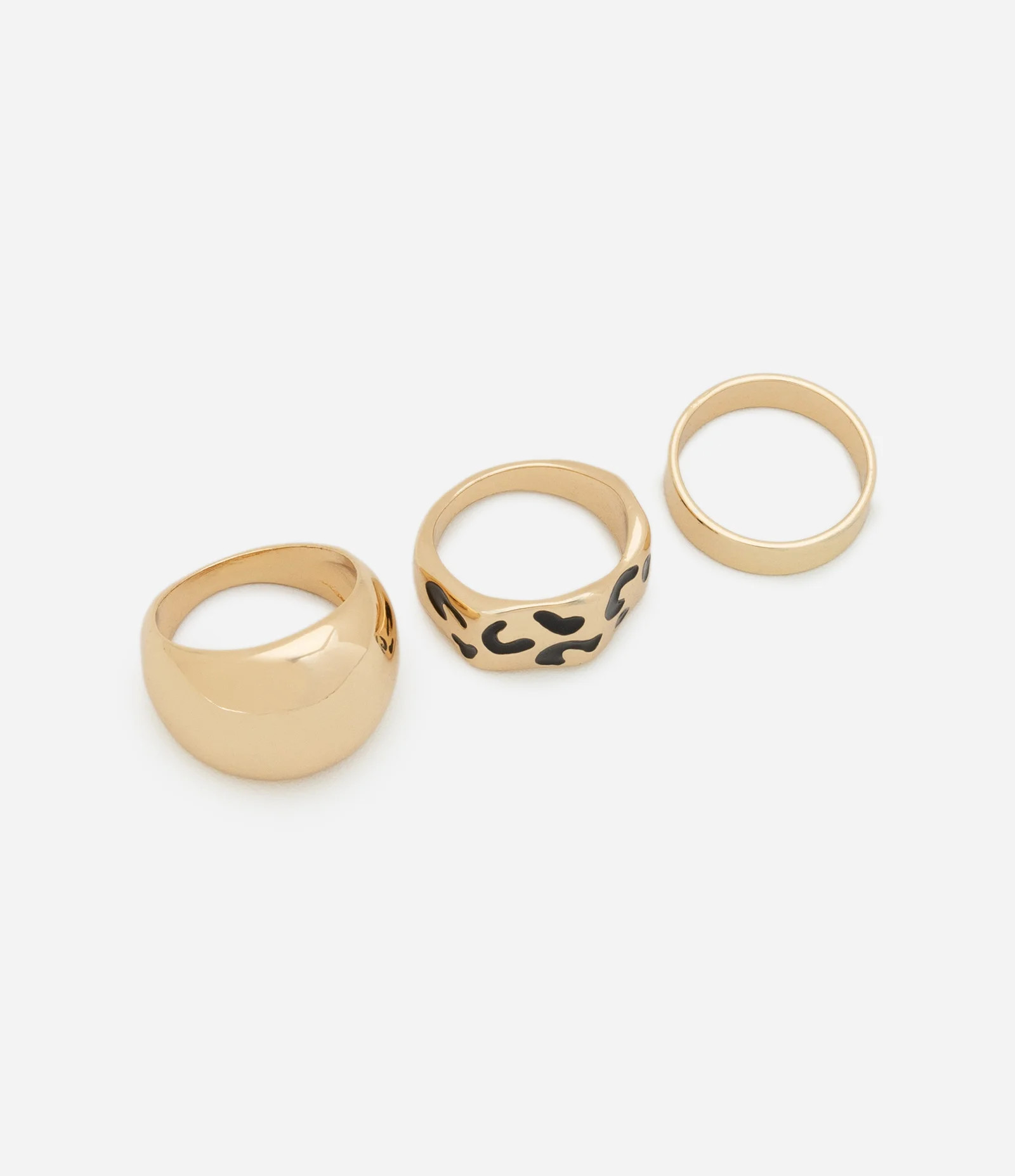 Kit 03 Anéis Médios com Detalhe Animal Print Dourado - Lojas Renner | Renner (BR)